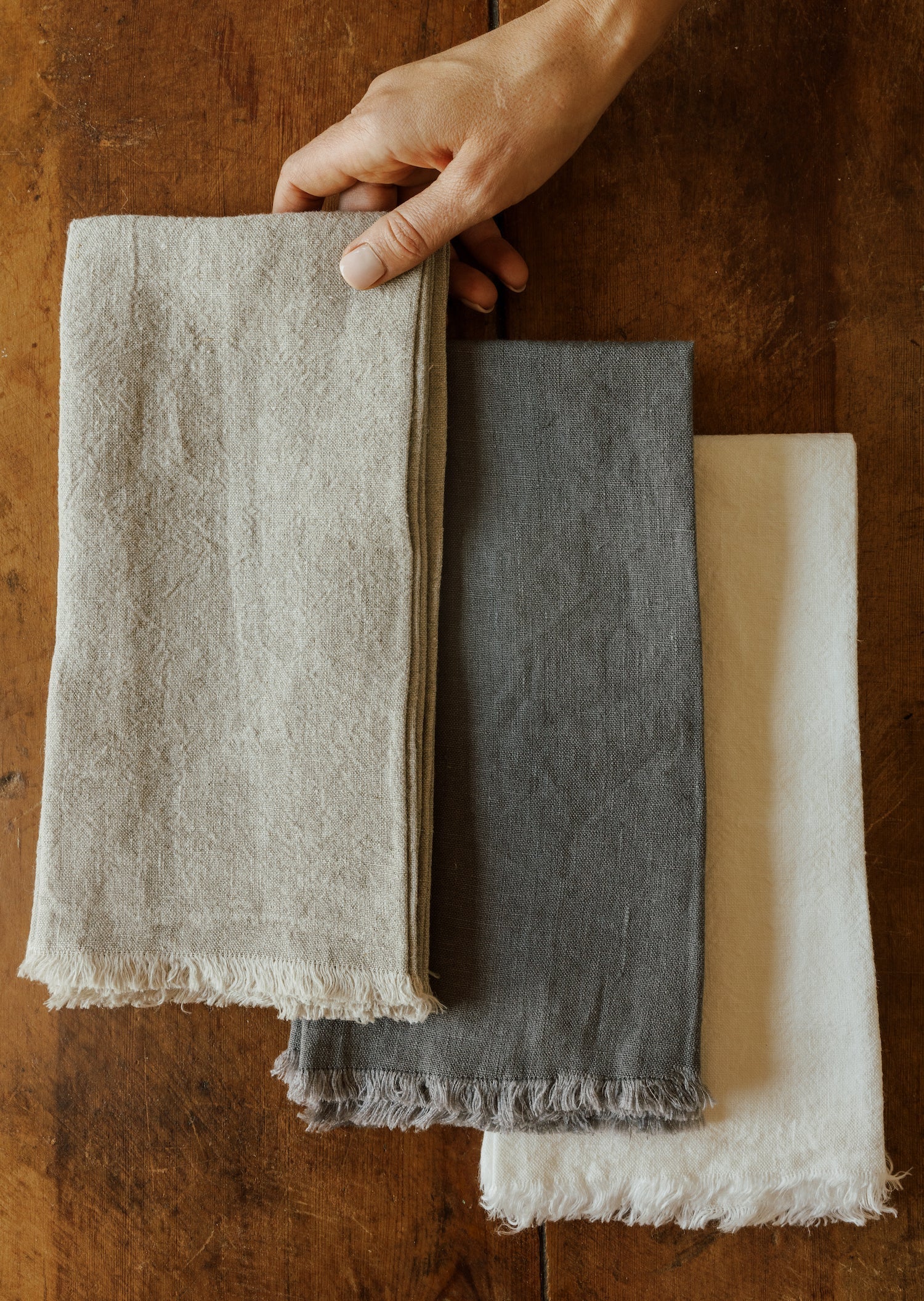 Serviettes en lin effilochées surdimensionnées, lot de 4